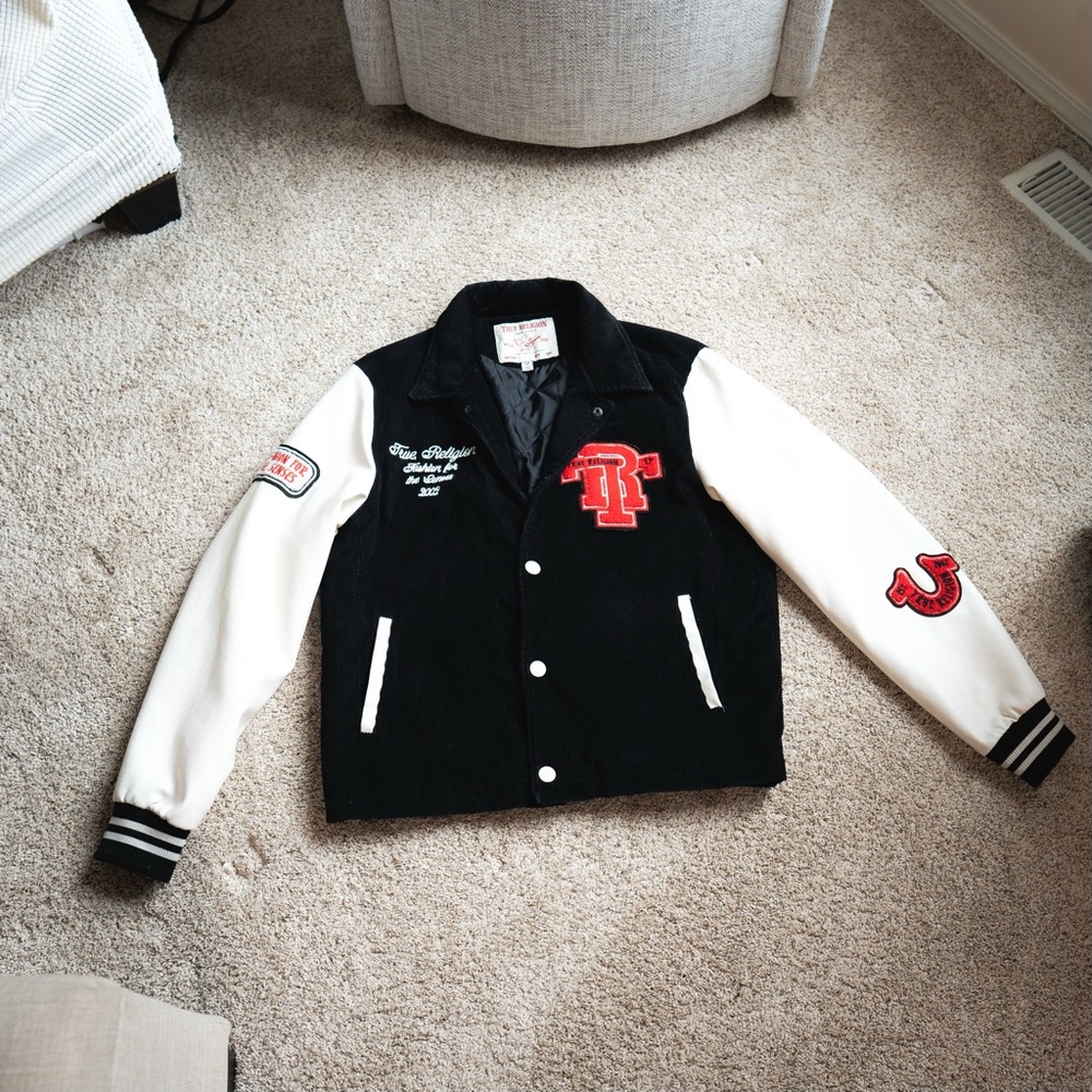 True Religion Varsity Letterman Jacket | Black & White | Size L | Rare